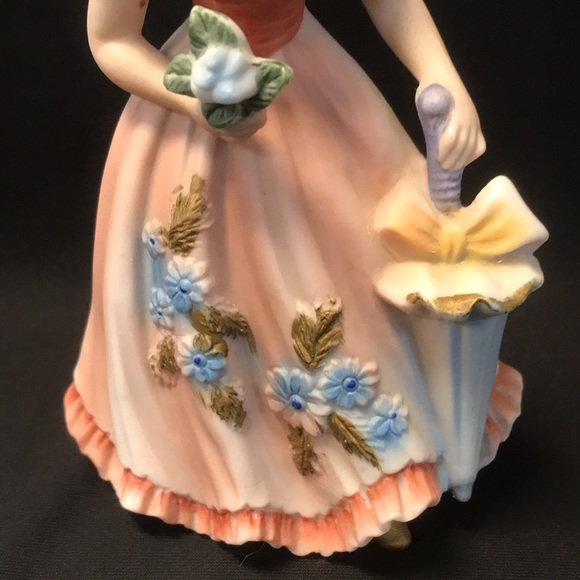 Marika's Original by Lefton Figurine 5489 Girl w/Flower & Umbrella in Pink Dress - Picture 3 of 8